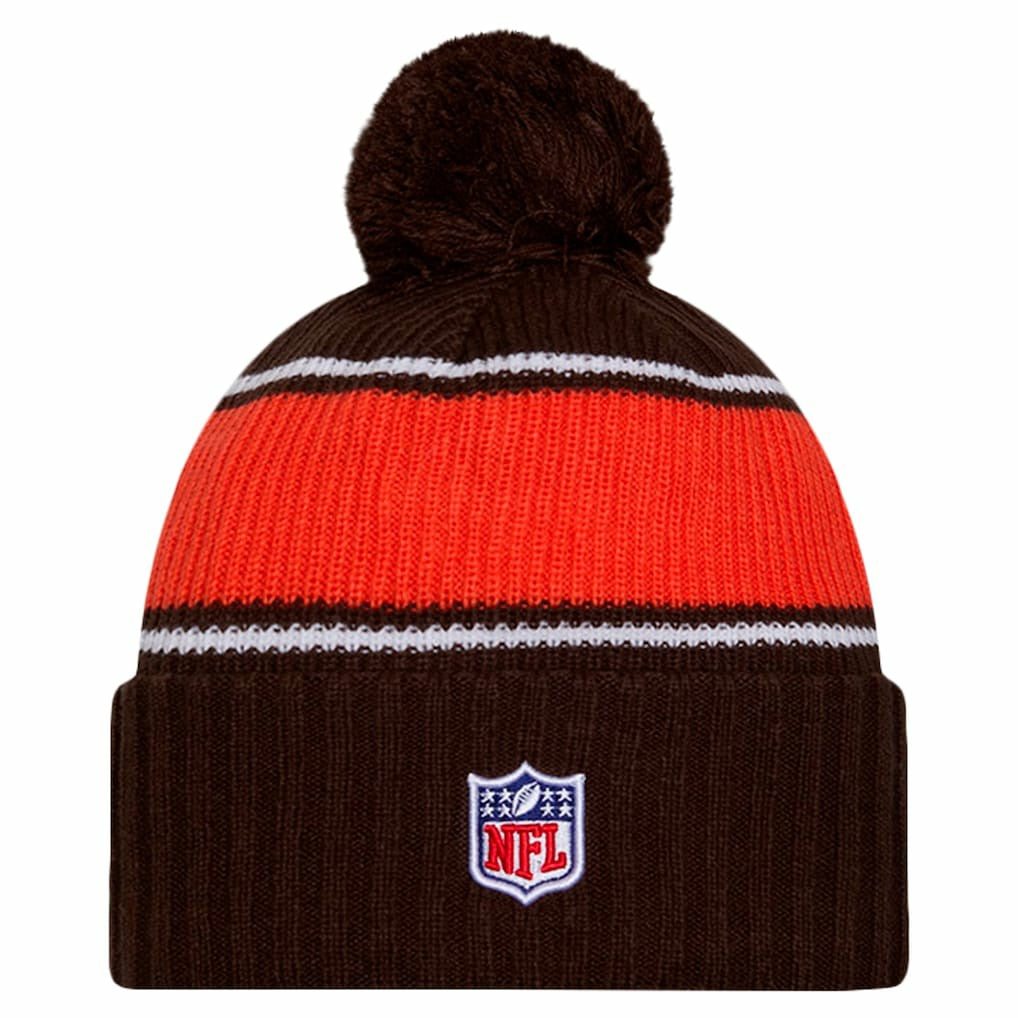 Cleveland Browns New Era 2024 Sideline Cuffed Knit Hat with Pom - Brown on sale