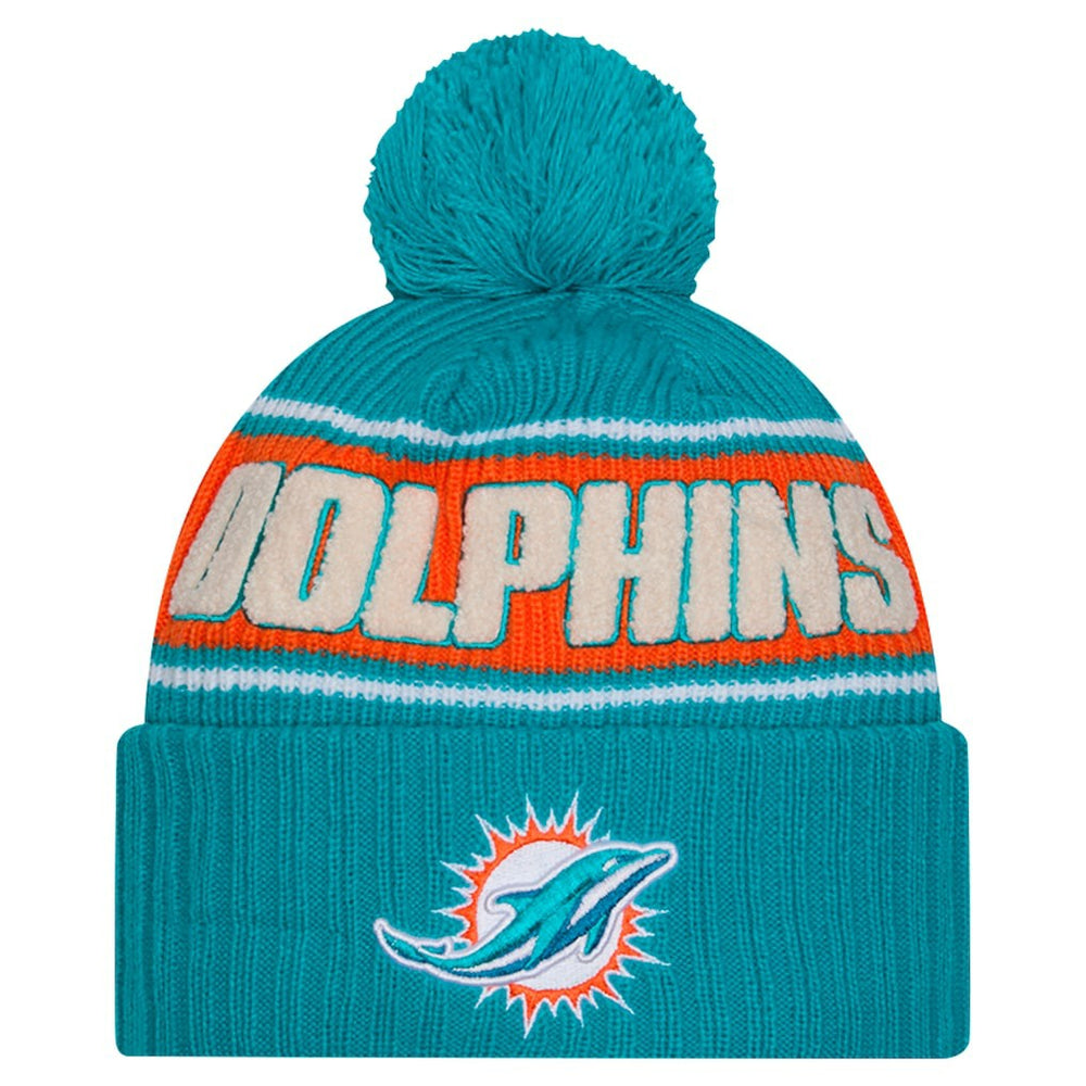 Miami Dolphins New Era 2024 Sideline Cuffed Knit Hat with Pom - Aqua on sale