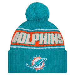 Miami Dolphins New Era 2024 Sideline Cuffed Knit Hat with Pom - Aqua on sale
