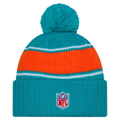 Miami Dolphins New Era 2024 Sideline Cuffed Knit Hat with Pom - Aqua on sale