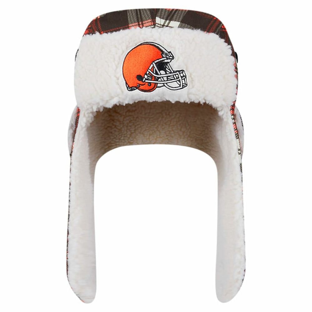 Cleveland Browns New Era Sideline Plaid Sherpa Trapper Hat - Brown on sale