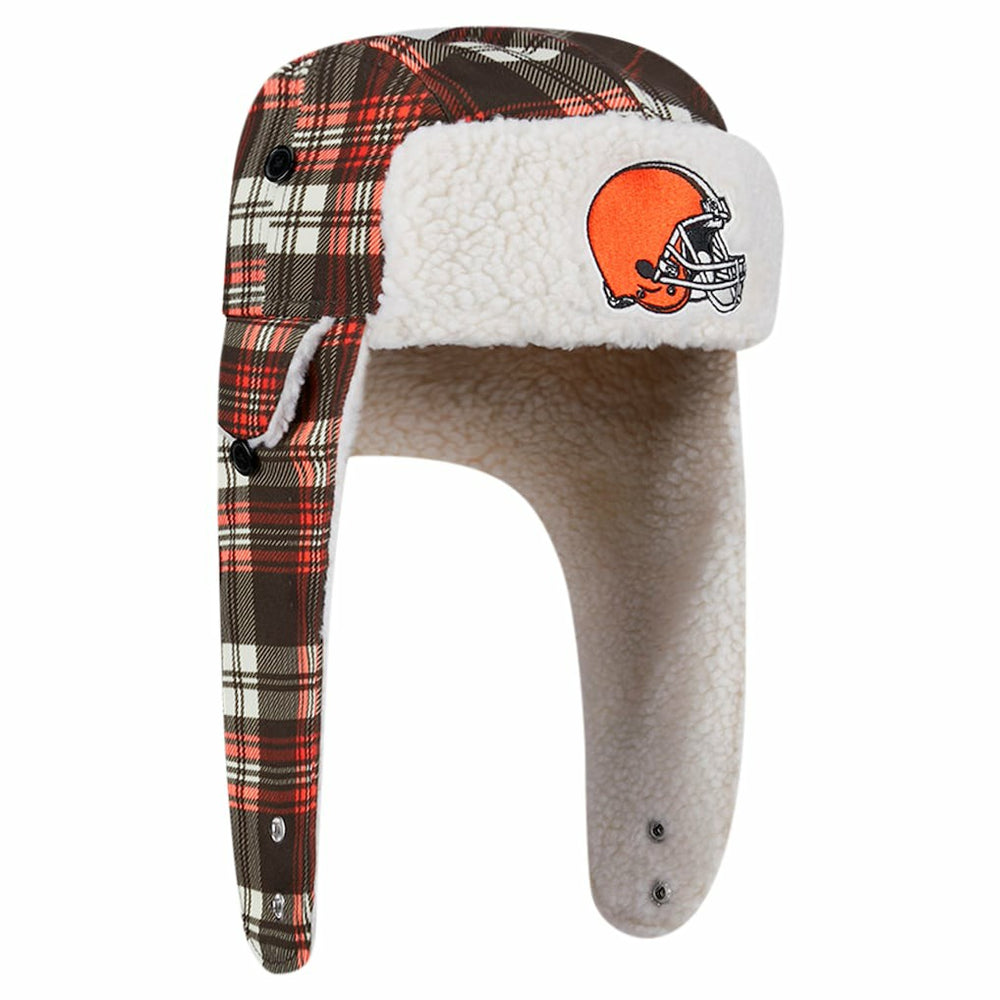 Cleveland Browns New Era Sideline Plaid Sherpa Trapper Hat - Brown on sale