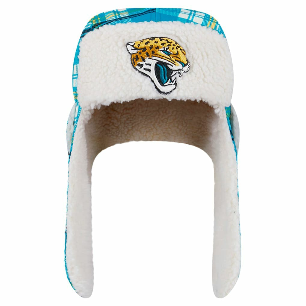 Jacksonville Jaguars New Era Sideline Plaid Sherpa Trapper Hat - Teal sale
