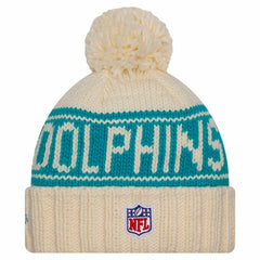 Miami Dolphins New Era Women's 2024 Sideline Cuffed Knit Hat with Pom - Cream on sale