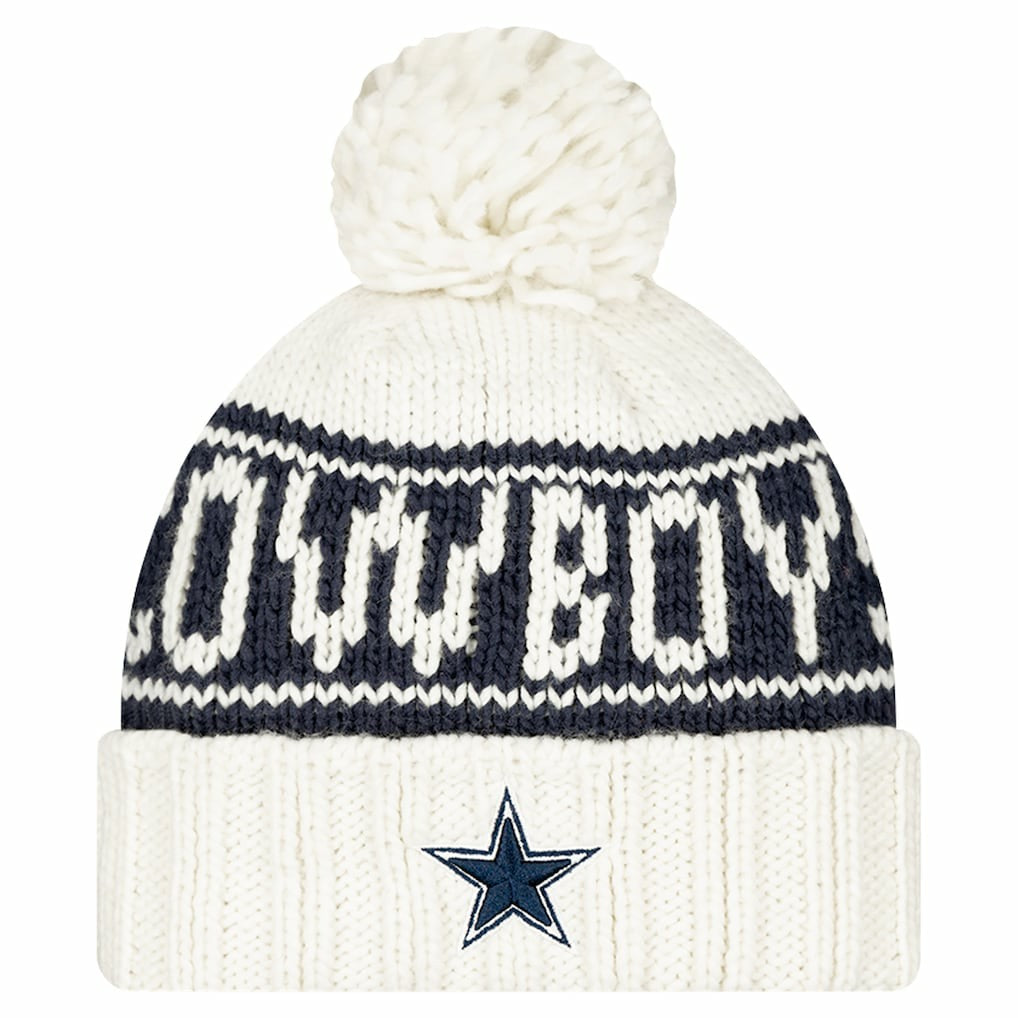 Dallas Cowboys New Era Women's 2024 Sideline Cuffed Knit Hat with Pom - White sale