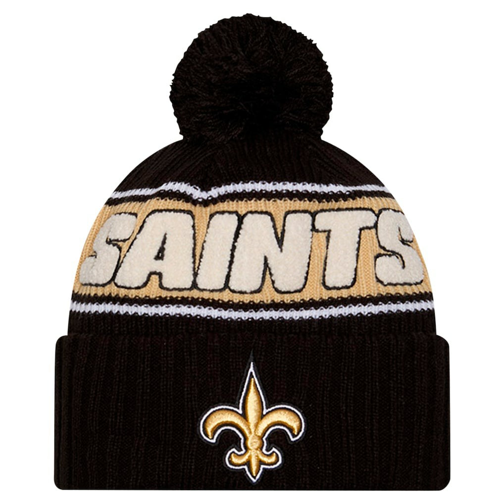 New Orleans Saints New Era Youth 2024 Sideline Sport Cuffed Knit Hat with Pom - Black discount
