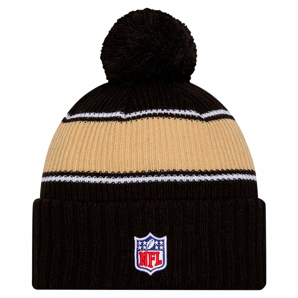 New Orleans Saints New Era Youth 2024 Sideline Sport Cuffed Knit Hat with Pom - Black discount