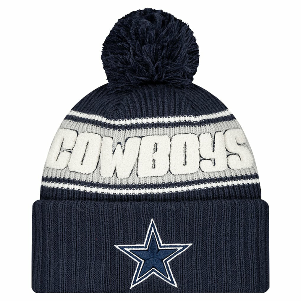 Dallas Cowboys New Era Youth 2024/25 Sideline Cuffed Knit Hat with Pom - Navy outlet