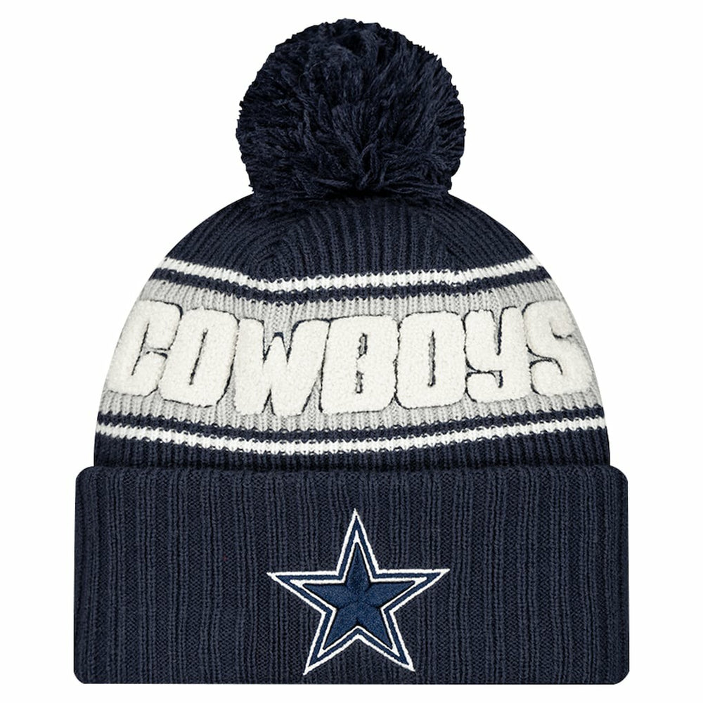 Dallas Cowboys New Era Youth 2024/25 Sideline Cuffed Knit Hat with Pom - Navy outlet