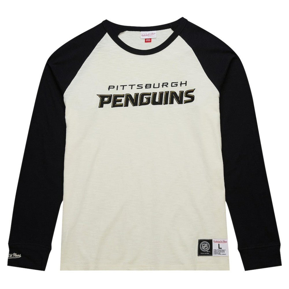 Pittsburgh Penguins Mitchell & Ness Legendary Slub Vintage Raglan Long Sleeve T-Shirt - Cream T-shirts