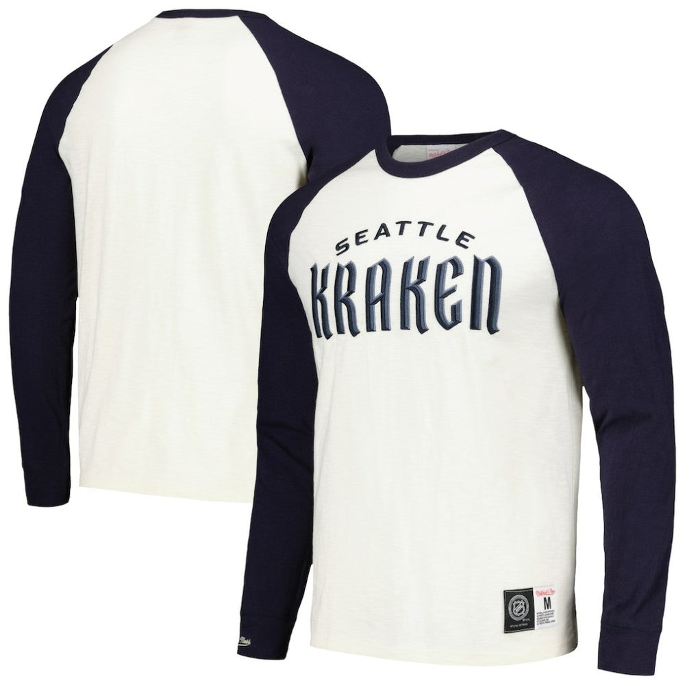 Seattle Kraken Mitchell & Ness Legendary Slub Vintage Raglan Long Sleeve T-Shirt - Cream T-shirts
