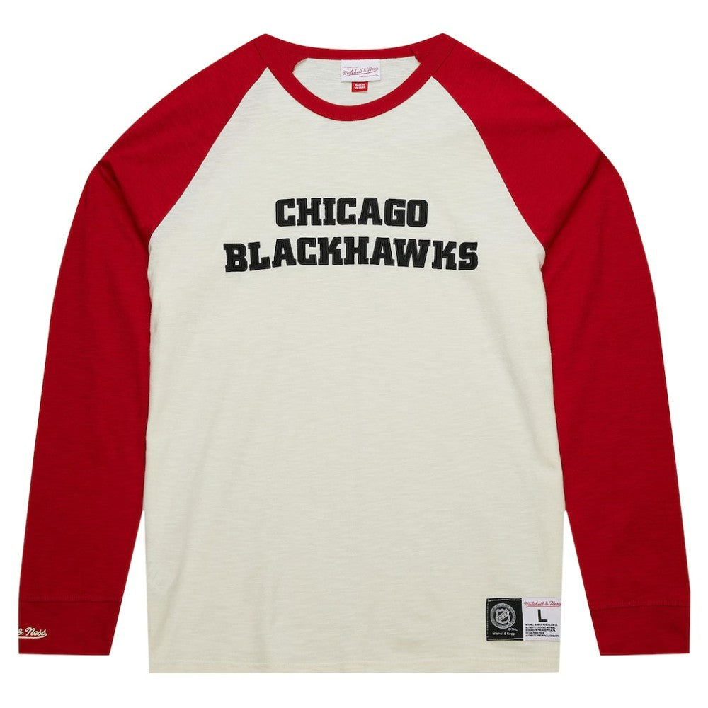 Chicago Blackhawks Mitchell & Ness Legendary Slub Vintage Raglan Long Sleeve T-Shirt - Cream T-shirts