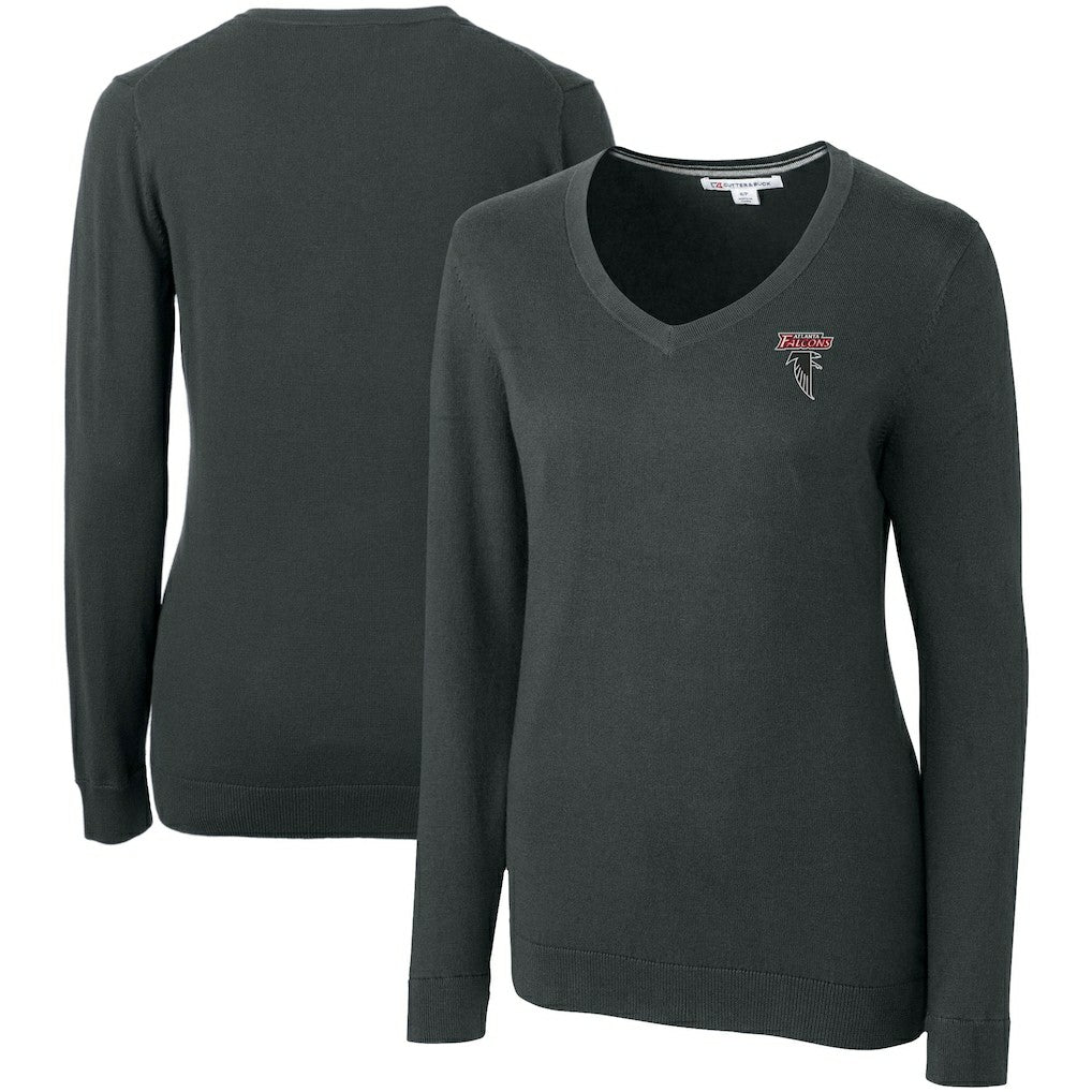 Atlanta Falcons Cutter & Buck Women's Throwback Logo Lakemont Tri-Blend V-Neck Pullover Sweater - Heather Charcoal discount