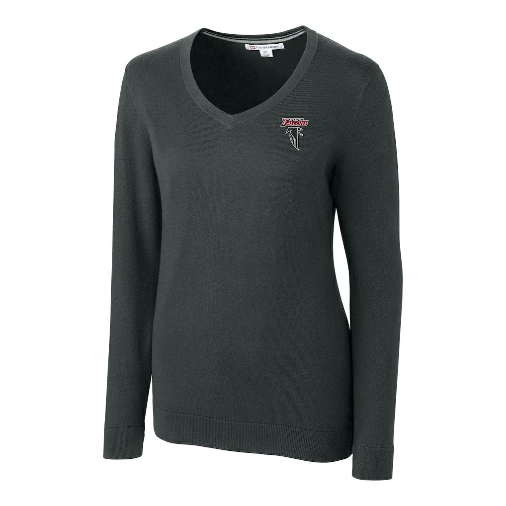 Atlanta Falcons Cutter & Buck Women's Throwback Logo Lakemont Tri-Blend V-Neck Pullover Sweater - Heather Charcoal discount