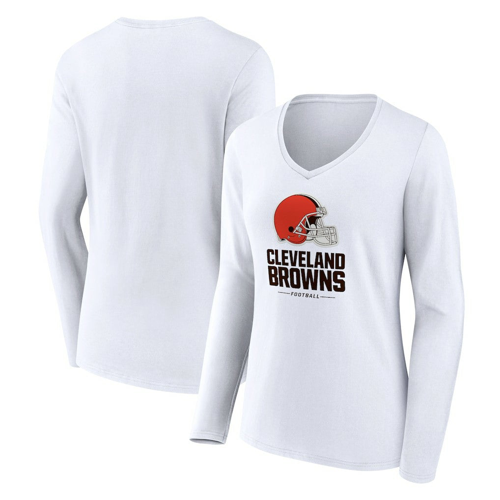Cleveland Browns Women's Team Lockup Long Sleeve V-Neck T-Shirt - White discount
