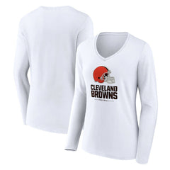 Cleveland Browns Women's Team Lockup Long Sleeve V-Neck T-Shirt - White discount