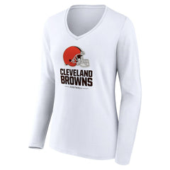 Cleveland Browns Women's Team Lockup Long Sleeve V-Neck T-Shirt - White discount