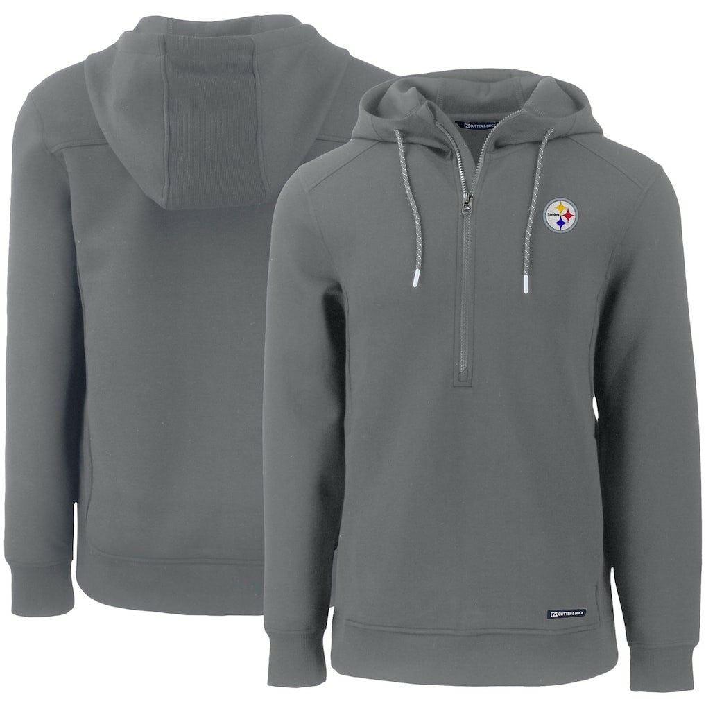 Pittsburgh Steelers Cutter & Buck Primary Mark Roam Eco Recycled Half-Zip Pullover Hoodie - Gray for sale