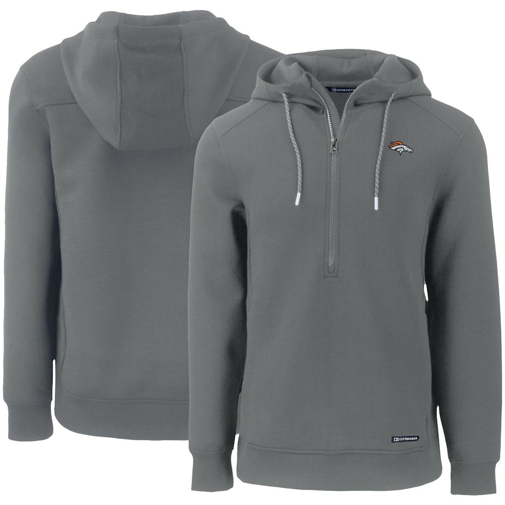 Denver Broncos Cutter & Buck Primary Mark Roam Eco Recycled Half-Zip Pullover Hoodie - Gray on sale