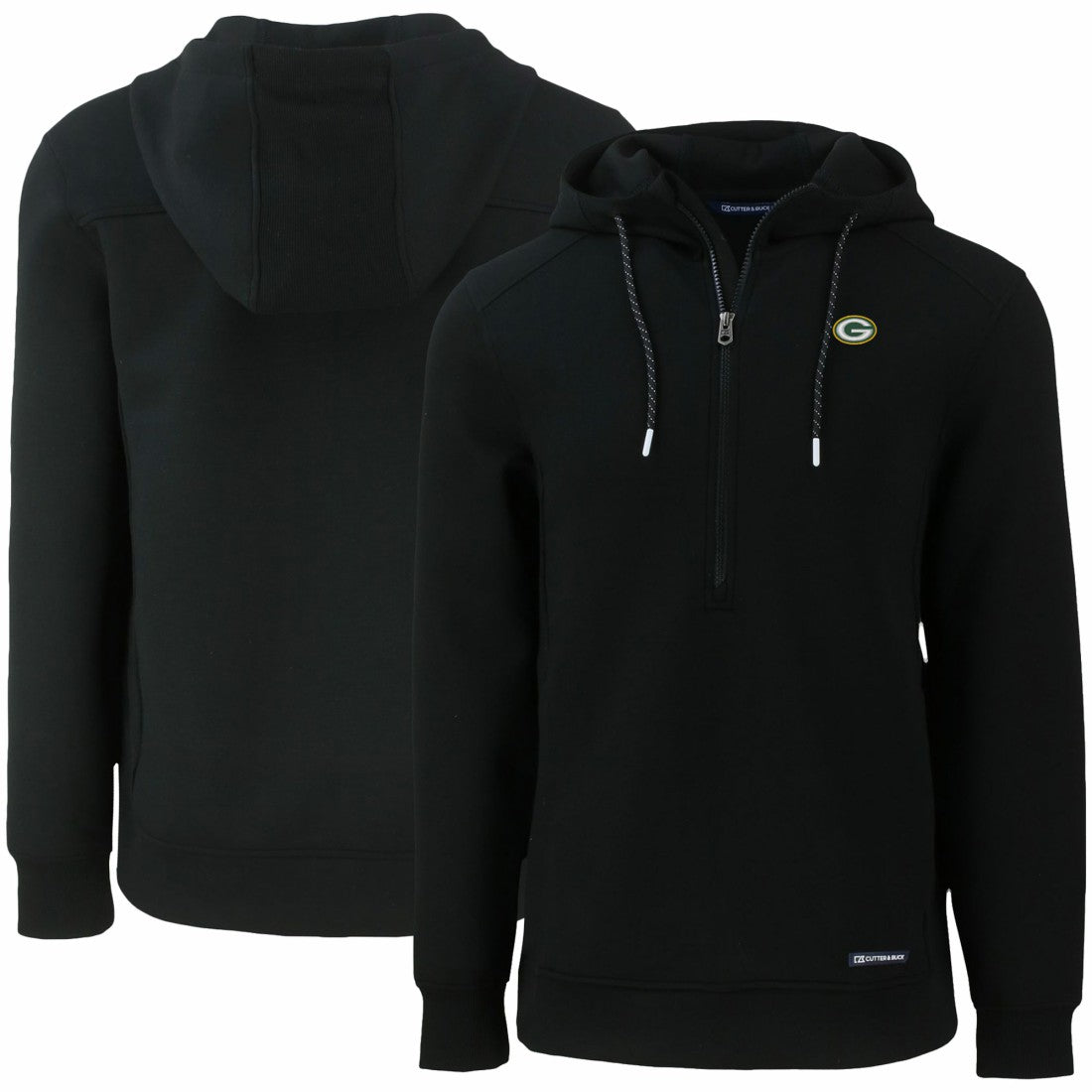 Green Bay Packers Cutter & Buck Primary Mark Roam Eco Recycled Half-Zip Pullover Hoodie - Black on sale