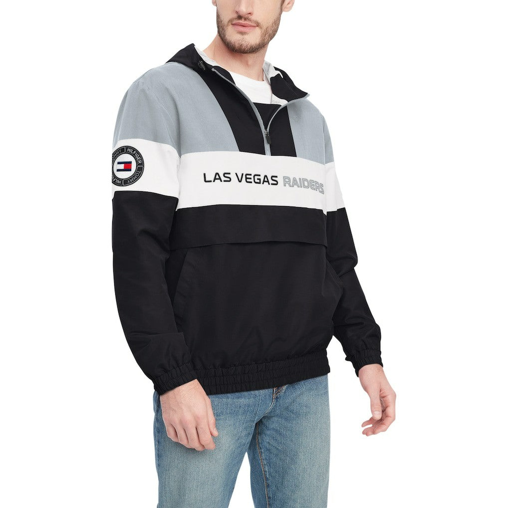 Las Vegas Raiders Tommy Hilfiger Enzo Half-Zip Hoodie Jacket - Black/Silver discount