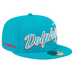 Miami Dolphins New Era Script Sided 59FIFTY Fitted Hat - Aqua cheap