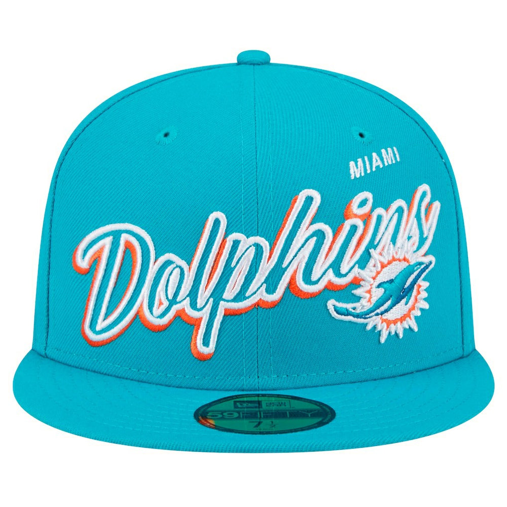 Miami Dolphins New Era Script Sided 59FIFTY Fitted Hat - Aqua cheap