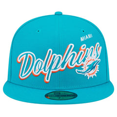 Miami Dolphins New Era Script Sided 59FIFTY Fitted Hat - Aqua cheap