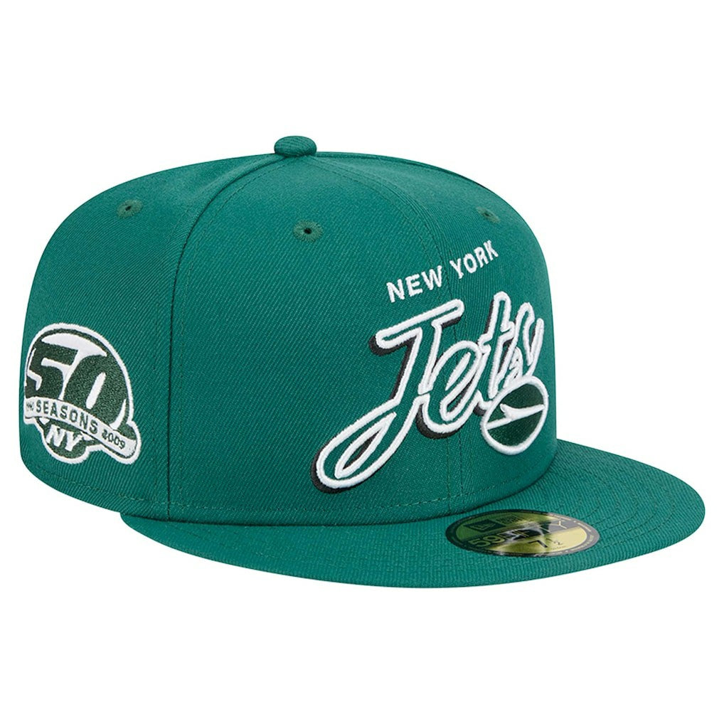 New York Jets New Era Script Sided 59FIFTY Fitted Hat - Green for sale