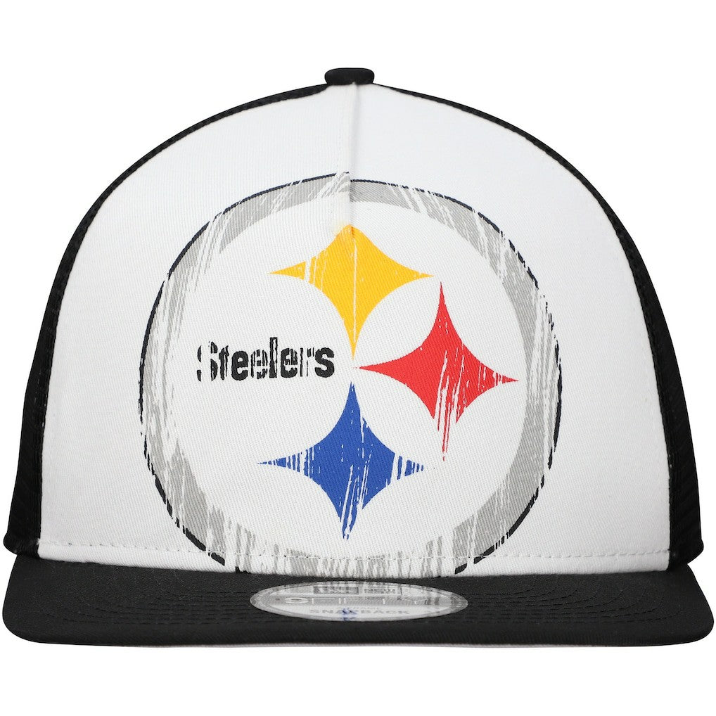 New Era Pittsburgh Steelers Distressed 9FIFTY A-Frame Snapback Hat - White/Black outlet