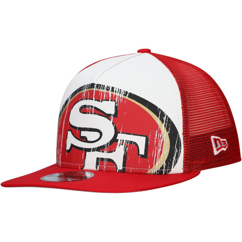 New Era San Francisco 49ers Distressed 9FIFTY A-Frame Snapback Hat - White/Scarlet on sale
