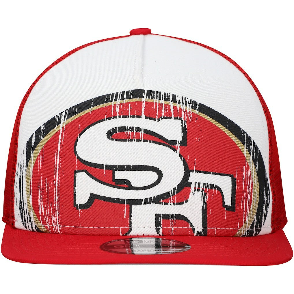 New Era San Francisco 49ers Distressed 9FIFTY A-Frame Snapback Hat - White/Scarlet on sale