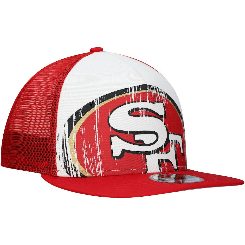 New Era San Francisco 49ers Distressed 9FIFTY A-Frame Snapback Hat - White/Scarlet on sale