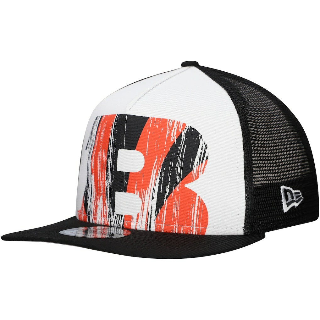 New Era Cincinnati Bengals Distressed 9FIFTY A-Frame Snapback Hat - White/Black on sale