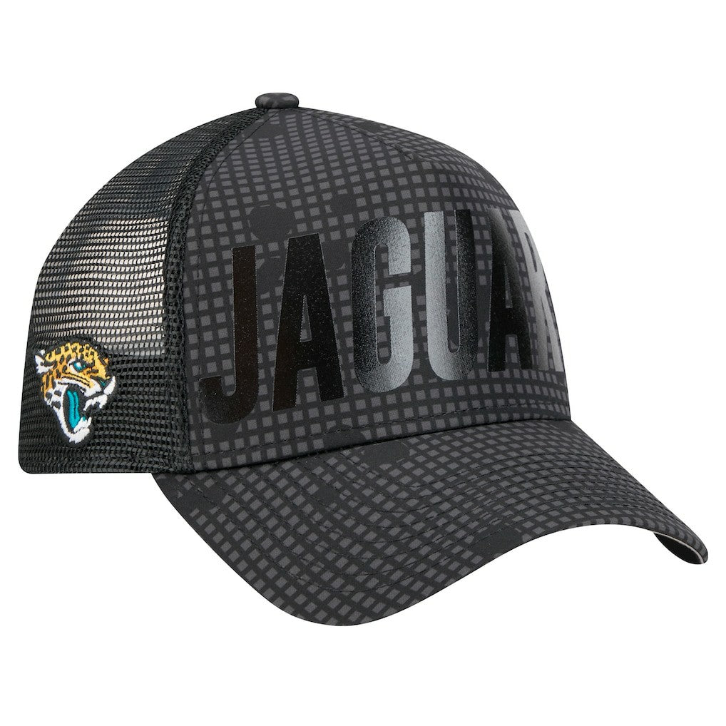Jacksonville Jaguars New Era Midnight Ink Tonal Text A-Frame Trucker 9FORTY Adjustable Hat - Black discount