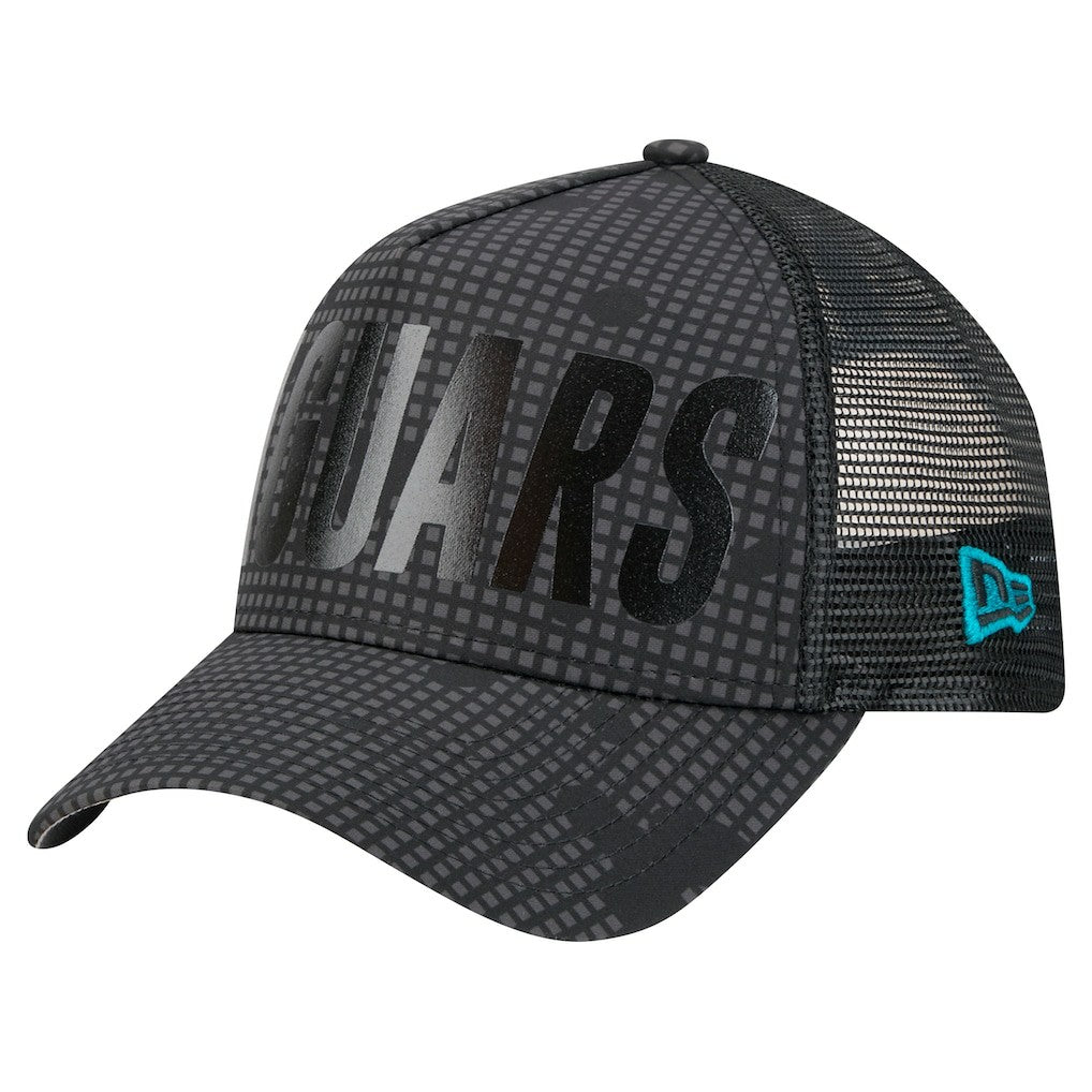 Jacksonville Jaguars New Era Midnight Ink Tonal Text A-Frame Trucker 9FORTY Adjustable Hat - Black discount