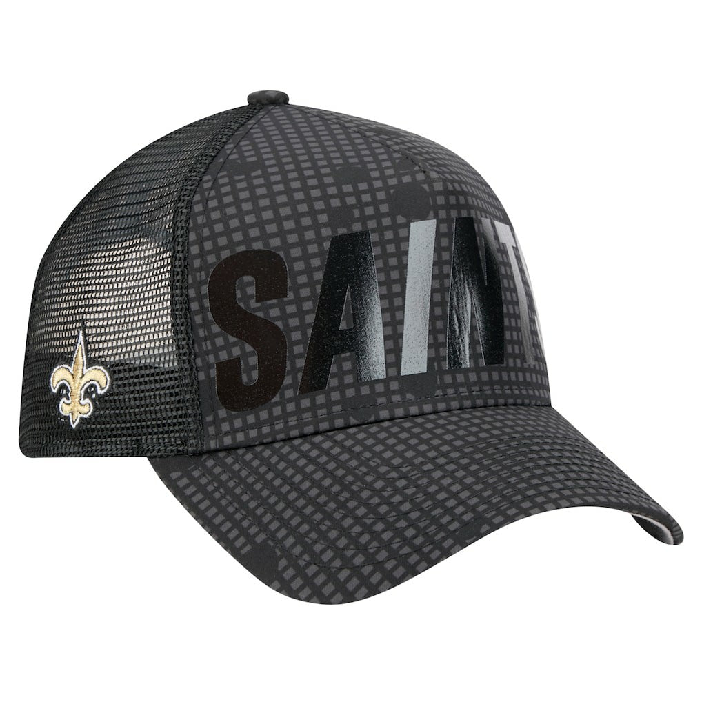 New Orleans Saints New Era Midnight Ink Tonal Text A-Frame Trucker 9FORTY Adjustable Hat - Black sale