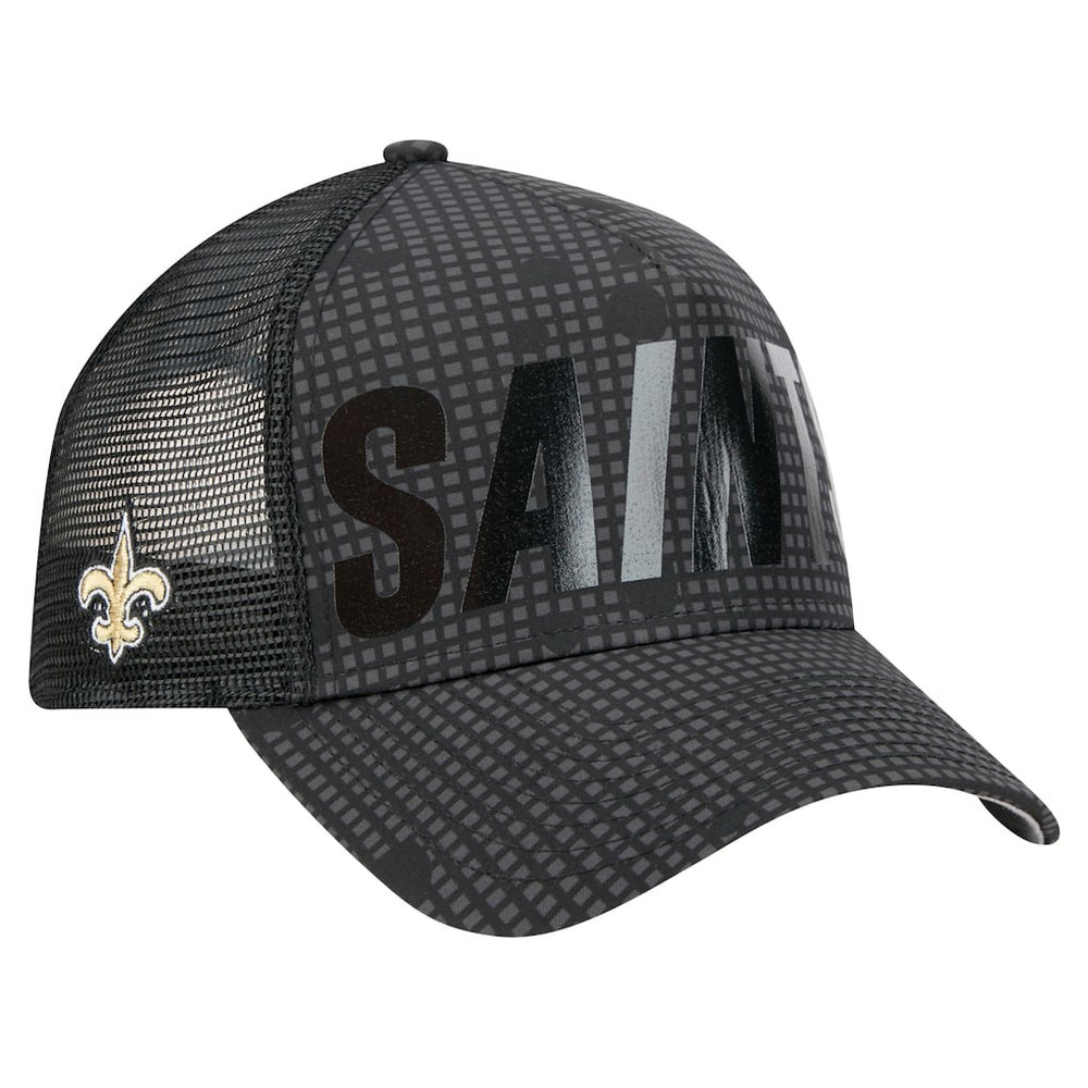 New Orleans Saints New Era Midnight Ink Tonal Text A-Frame Trucker 9FORTY Adjustable Hat - Black sale