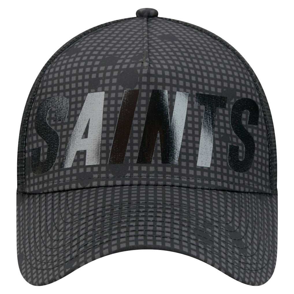 New Orleans Saints New Era Midnight Ink Tonal Text A-Frame Trucker 9FORTY Adjustable Hat - Black sale