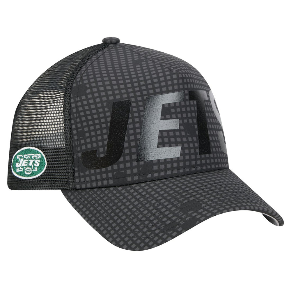 New York Jets New Era Throwback Midnight Ink Tonal Text A-Frame Trucker 9FORTY Adjustable Hat - Black cheap