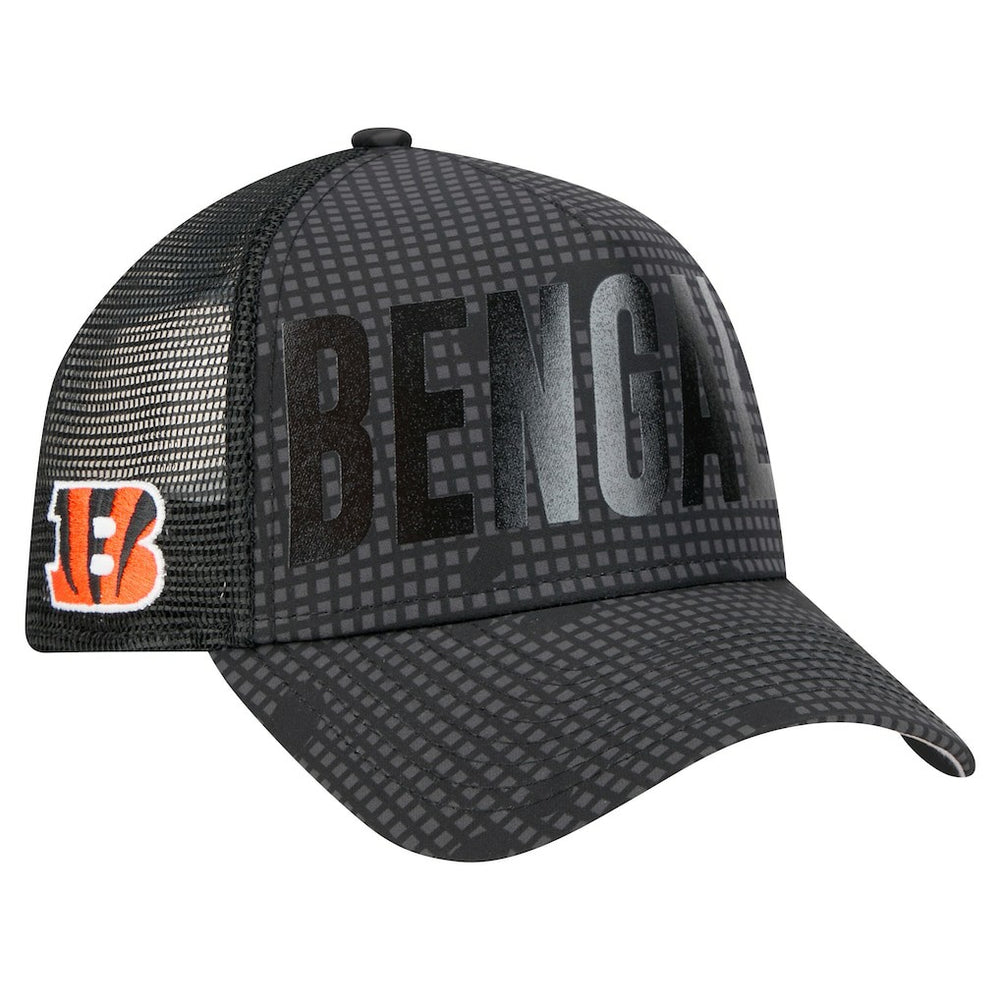 Cincinnati Bengals New Era Midnight Ink Tonal Text A-Frame Trucker 9FORTY Adjustable Hat - Black on sale