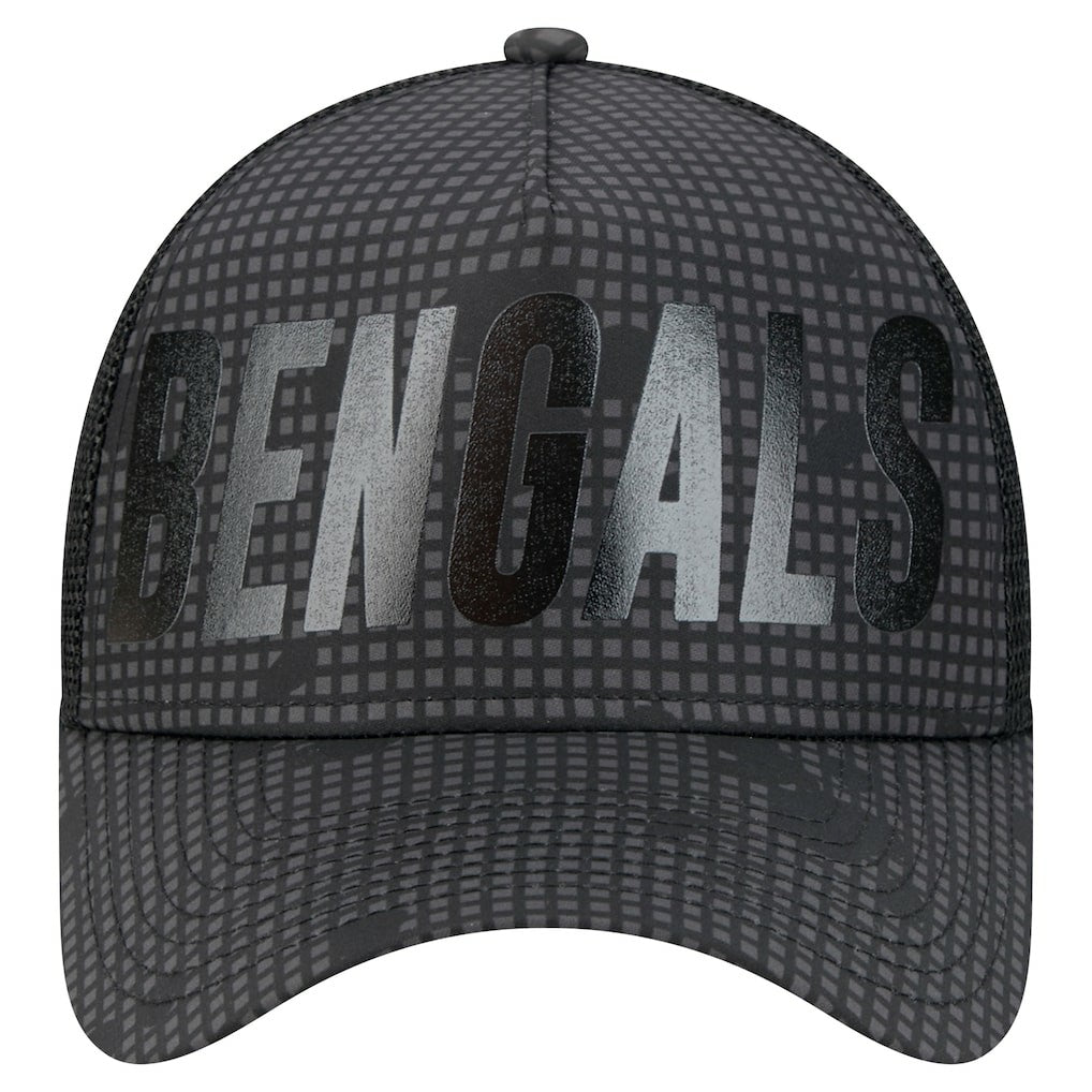 Cincinnati Bengals New Era Midnight Ink Tonal Text A-Frame Trucker 9FORTY Adjustable Hat - Black on sale