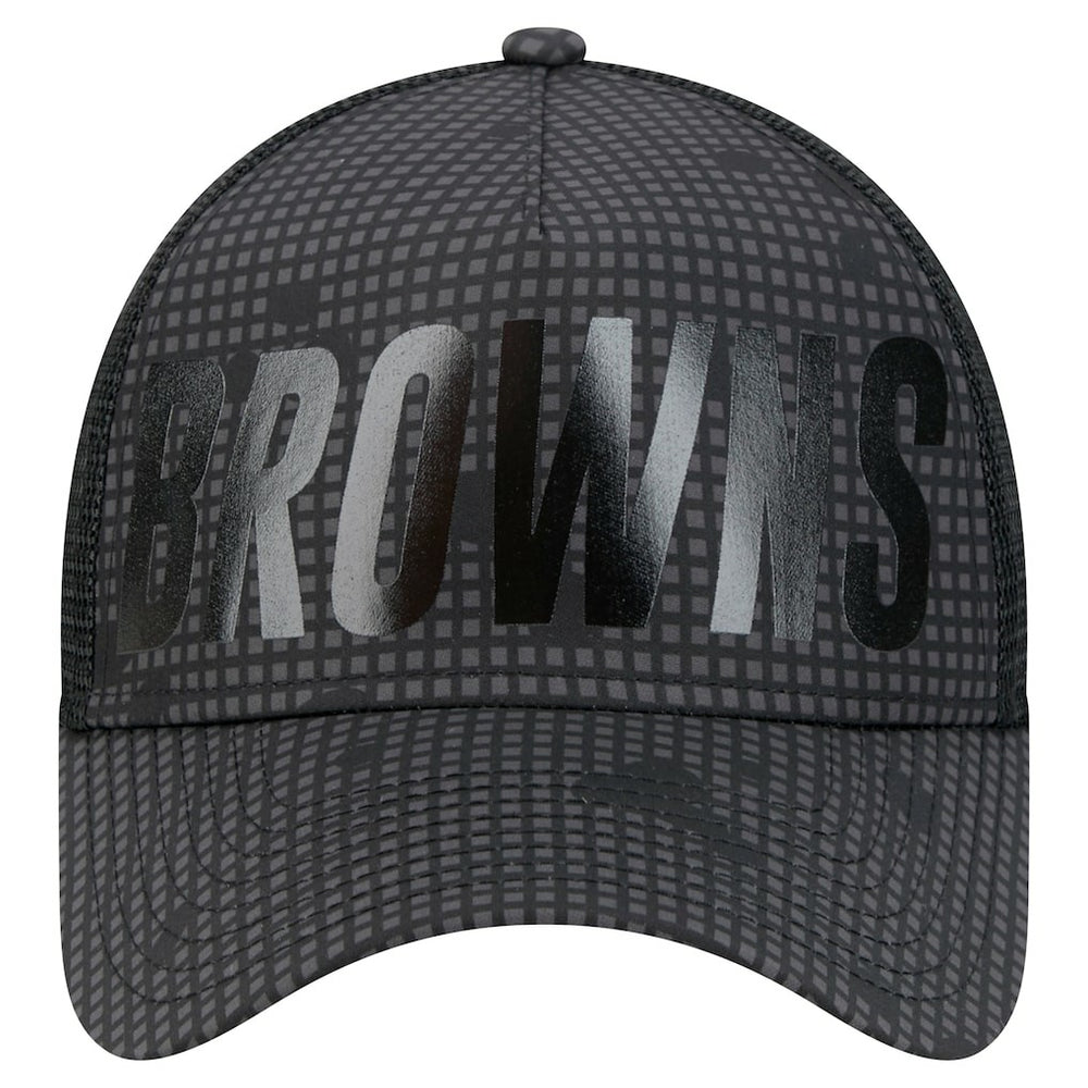 Cleveland Browns New Era Throwback Midnight Ink Tonal Text A-Frame Trucker 9FORTY Adjustable Hat - Black on sale