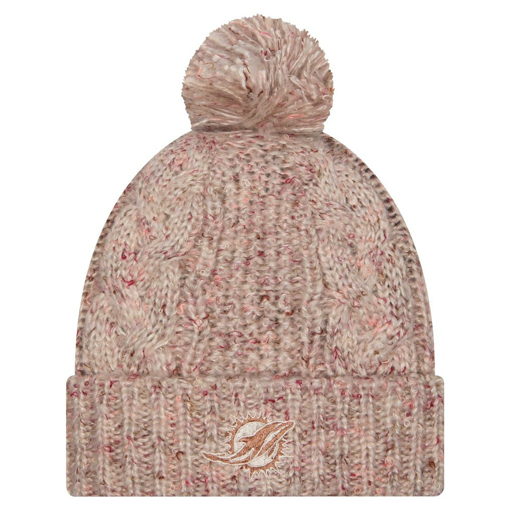 Miami Dolphins New Era Women's Trendy Tone Cuffed Knit Hat with Pom - Stone cheap