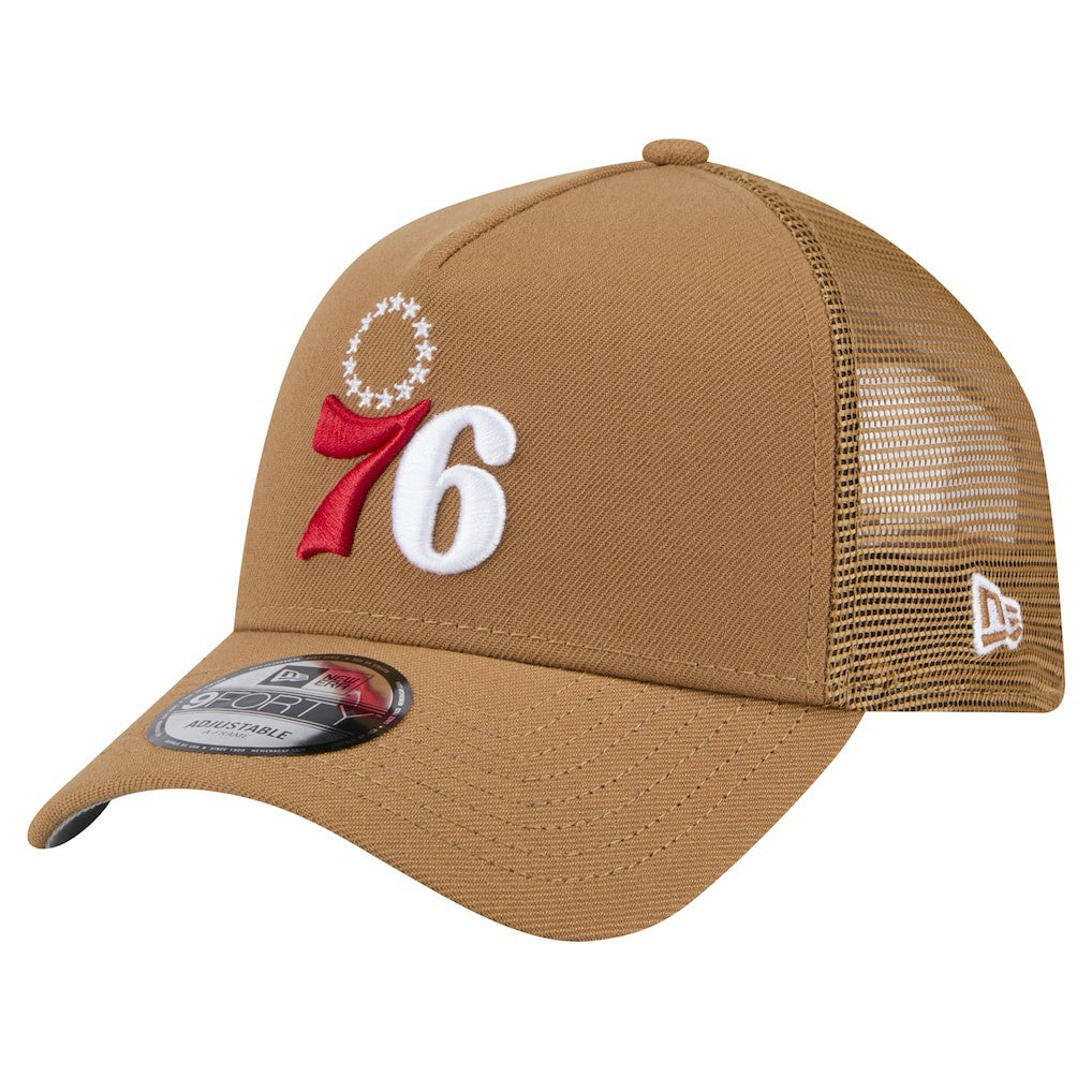 Philadelphia 76ers 9FORTY A-Frame Trucker Adjustable Hat - Tan cheap