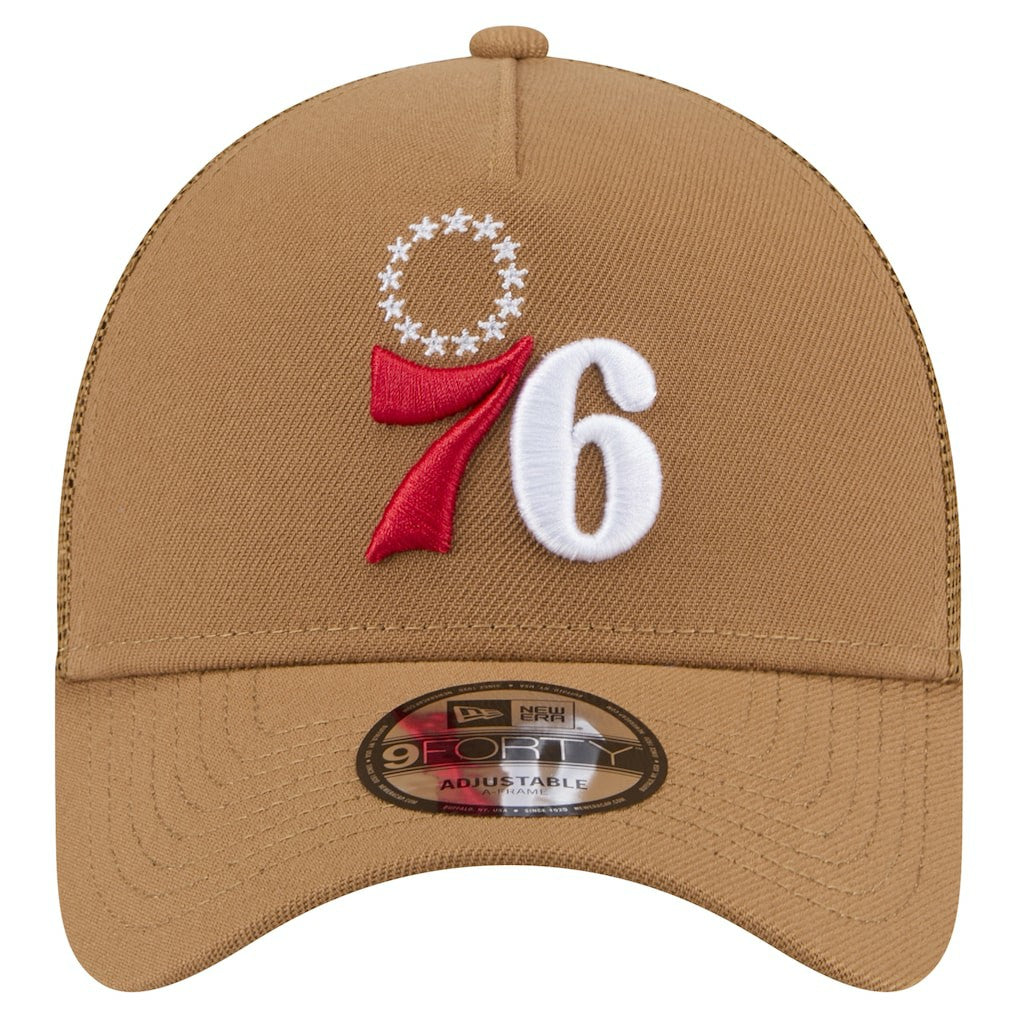 Philadelphia 76ers 9FORTY A-Frame Trucker Adjustable Hat - Tan cheap