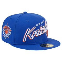 New York Knicks Sport Night Script Sided 59FIFTY Fitted Hat - Blue for sale