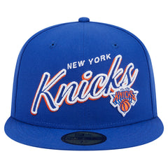 New York Knicks Sport Night Script Sided 59FIFTY Fitted Hat - Blue for sale