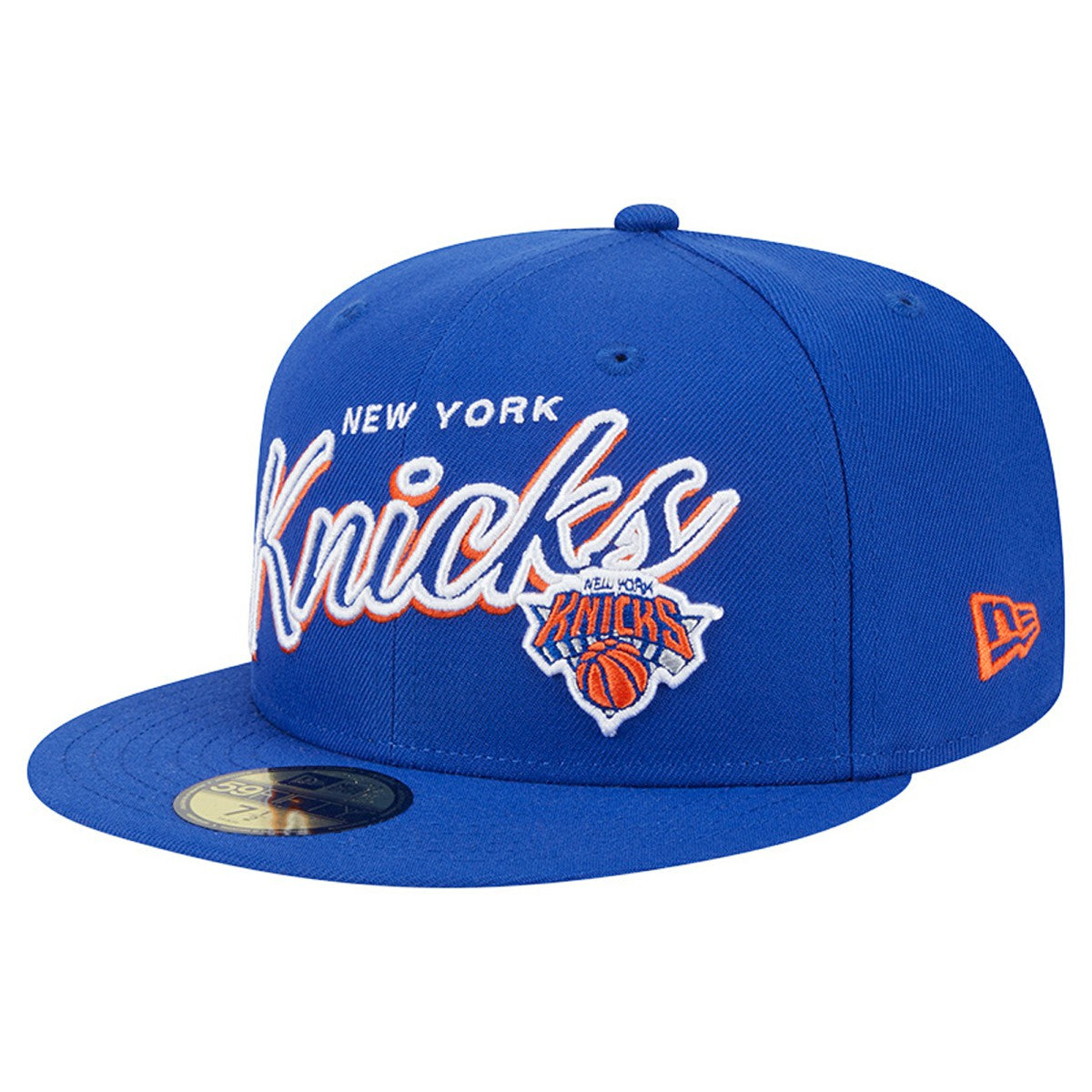 New York Knicks Sport Night Script Sided 59FIFTY Fitted Hat - Blue for sale