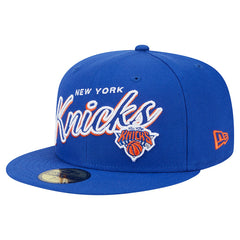 New York Knicks Sport Night Script Sided 59FIFTY Fitted Hat - Blue for sale